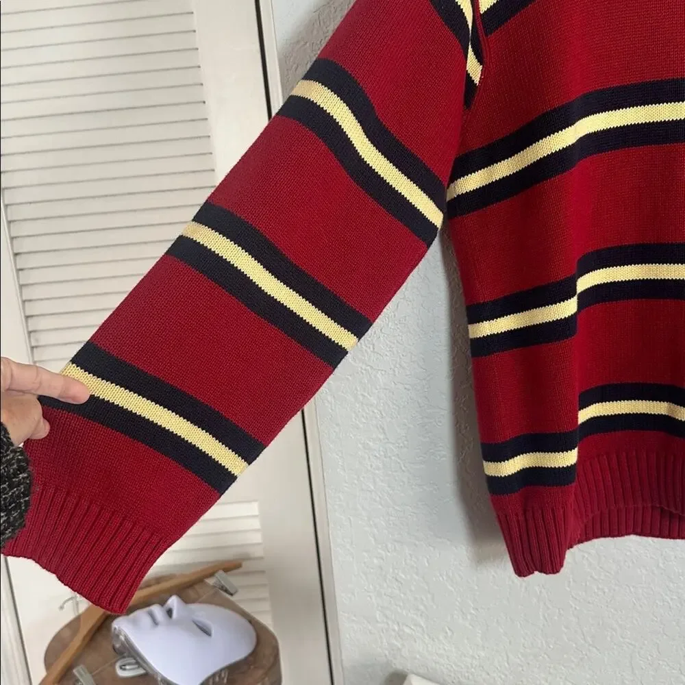 Vintage 90s Tommy Hilfiger Red Navy Striped Crewneck Sweater Collegiate Mens XL